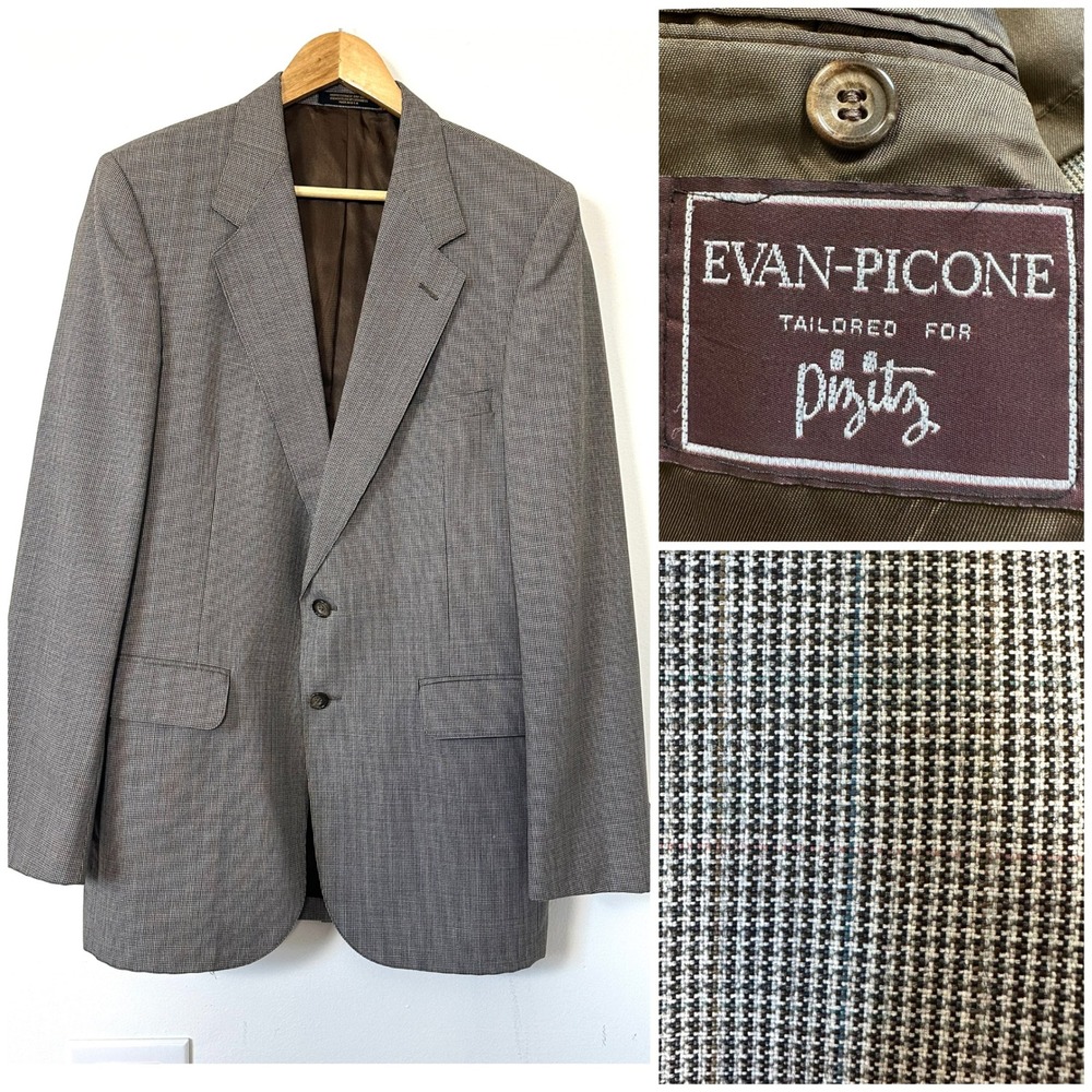 VTG 90s Evan Picone Blazer 40L Sport Coat Blazer Micro Check Houndstooth Classic